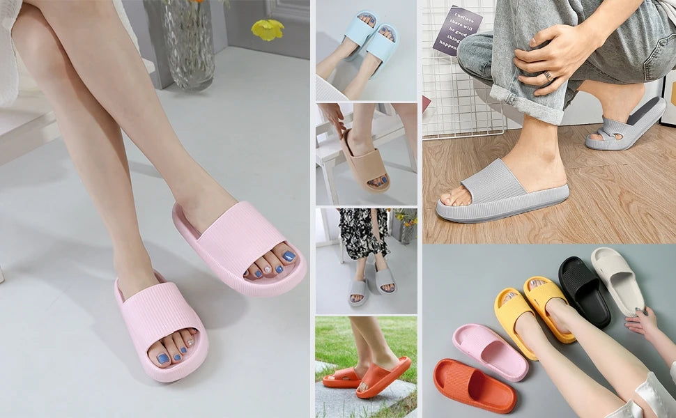 Sliders Cloud Slippers Non-Slip Mens Womens Slippers Cloud Sliders Soft Flip Flops with Thick Sole for Shower Bathroom