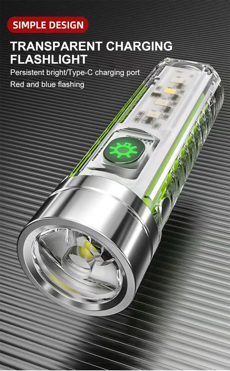 Mini-Schlüsselbund-Taschenlampe Typ C Schnelles Laden Multifunktional Ausziehbar Wasserdicht Fluoreszierend Magnetisch Warnleuchte Campinglampe