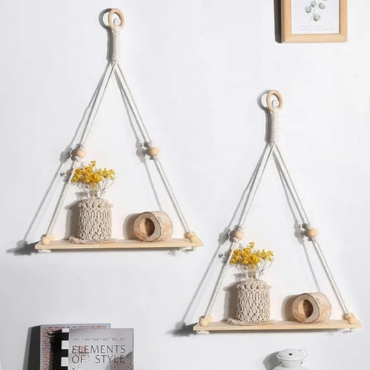 Makramee Wandregal, schwebendes Wandregal, Boho-Wohndekor, Wandregale, Holzdekoration für Schlafzimmer, Wohnzimmer, Kinderzimmer, Geschenk