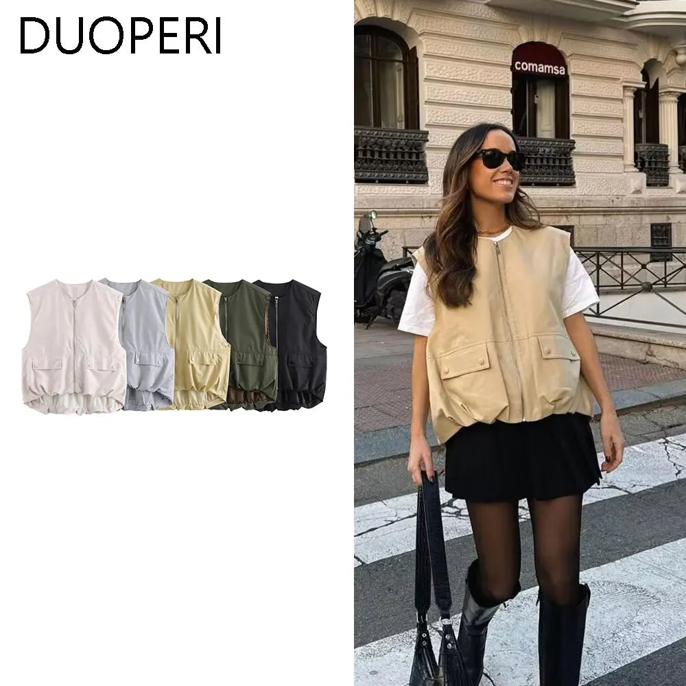 DUOPERI Damen Mode Lockere Ärmellose Weste O-Ausschnitt Weibliche Schicke Freizeit-Oberteile Tank-Top