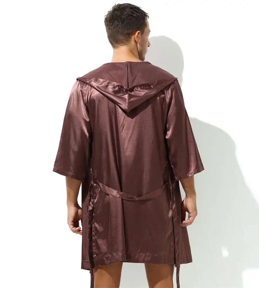 Sexy Nachtwäsche Herren Bademäntel Weich Seidig Kurzarm-Nachthemd Herren Hauskleidung Morgenmantel Herren Schlafanzug (Ohne Shorts)