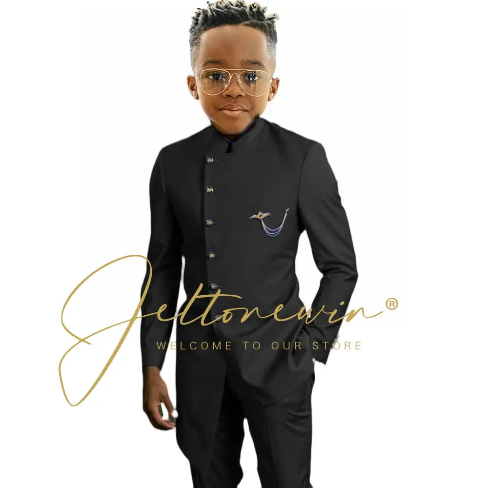 Königsblaues afrikanisches Design Jungen-Anzüge Set für Hochzeit Formeller Smoking Kinder Kostüm Klavieraufführung Maßgeschneiderte Kinder