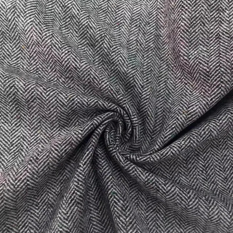 Silber Schwarz Fischgrät-Wollstoff Britischer Stil Herbst Winter Tweed Mäntel Hosen Schneidern Nähen DIY Material Großhandel