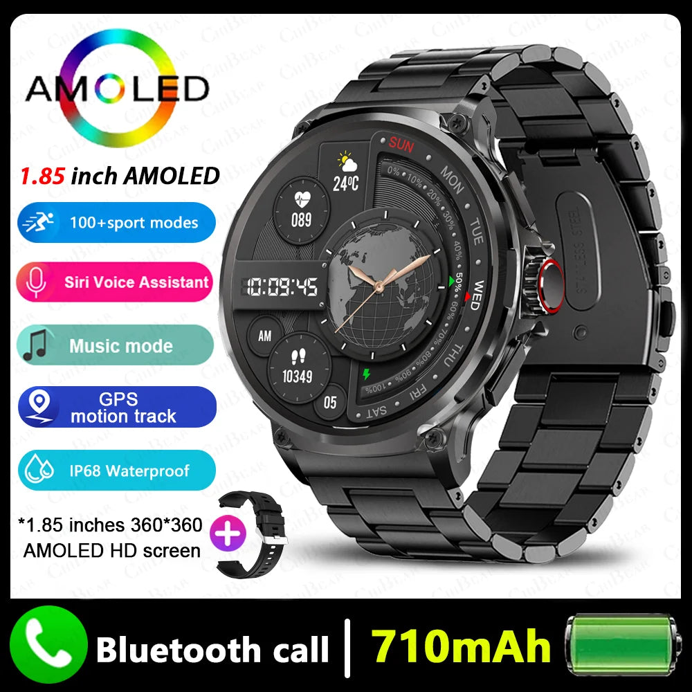 Montre connectée intelligente GPS homme 2026, écran AMOLED HD 1,85 pouces, batterie 710 mAh, appels Bluetooth, pour Android et iOS