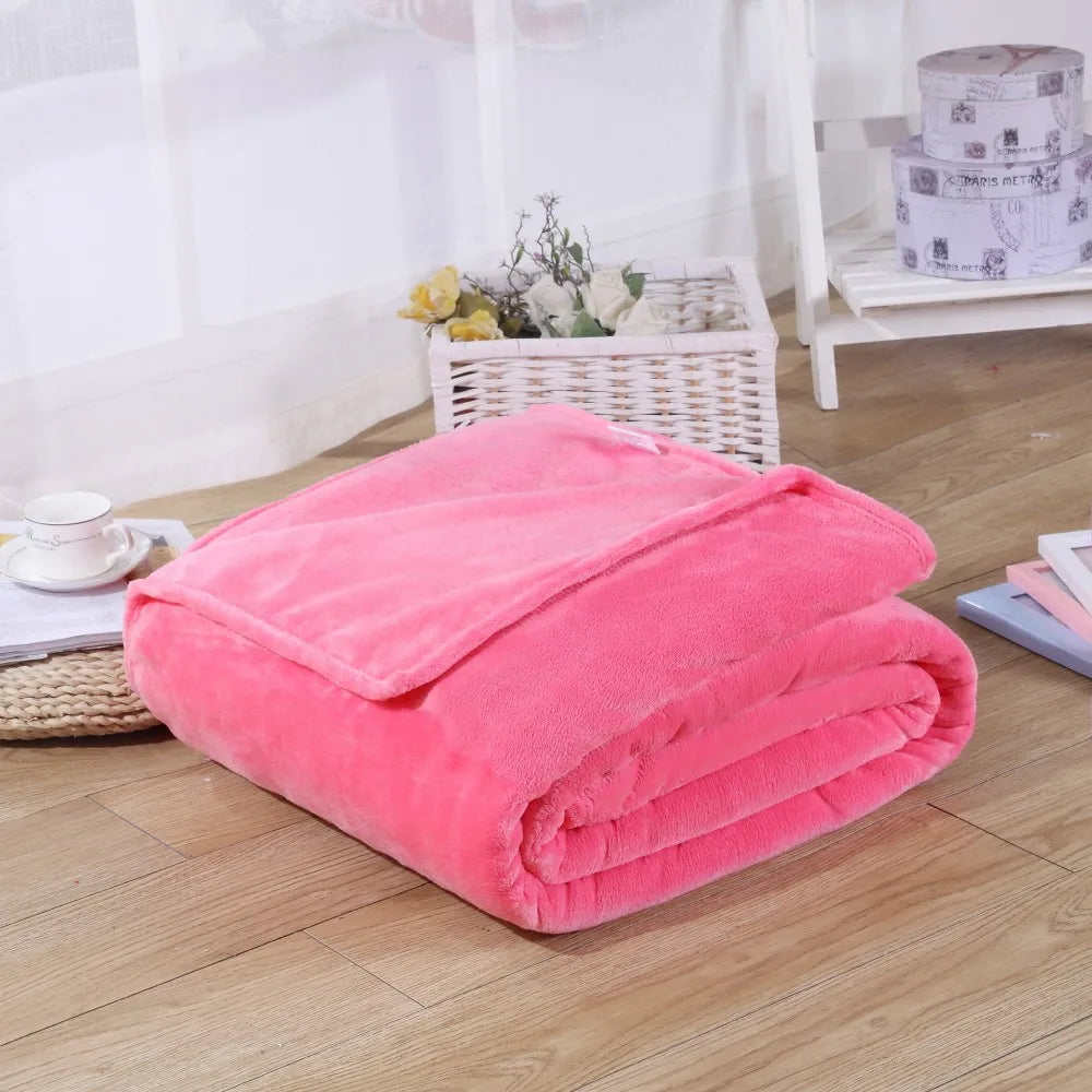 Couvertures en flanelle polaire corail 230 g/m² pour lits, couleur unie bleue rose, douce, chaude et fine, couvre-lit, housse de canapé, couverture plaid en fausse fourrure.