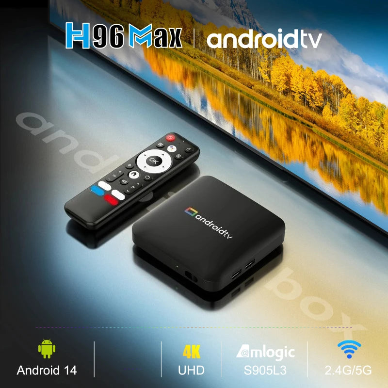 Boîtier TV Androidtv 14.0 2026 H96 MAX Amlogic S905L3 avec décodeur vidéo 4K, Wi-Fi 2.4G/5G, BT4.0, Google Voice Assistant et IPTV