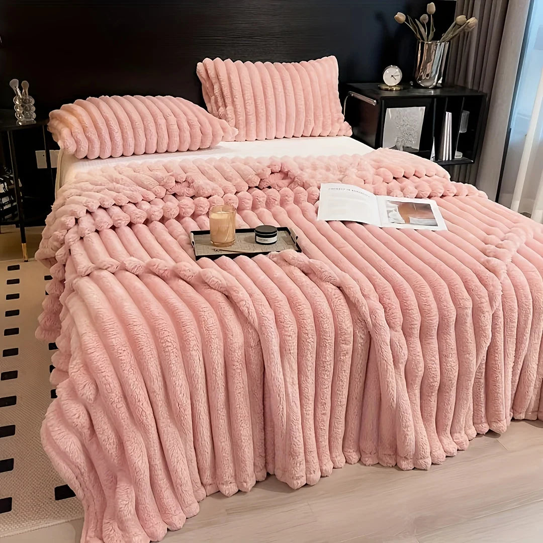 Couverture Polaire Épaisse à Larges Rayures Multifonctionnelle Douce Agréable à la Peau Imperméable Couvre-lit Canapé Jeté de Canapé pour