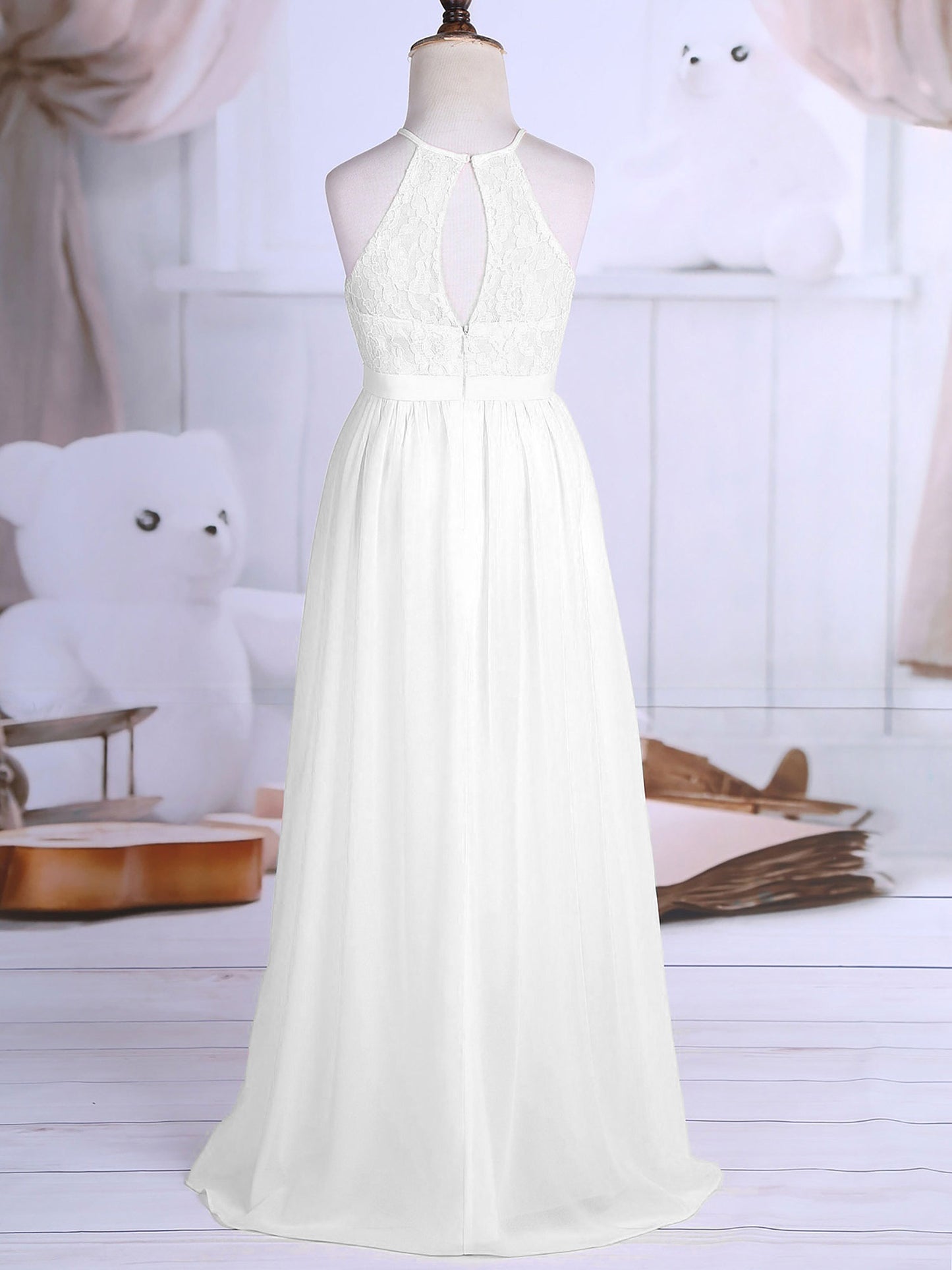 Robe de demoiselle d'honneur en mousseline florale avec découpe au dos pour enfants, tenue de fête d'anniversaire ou de mariage pour filles