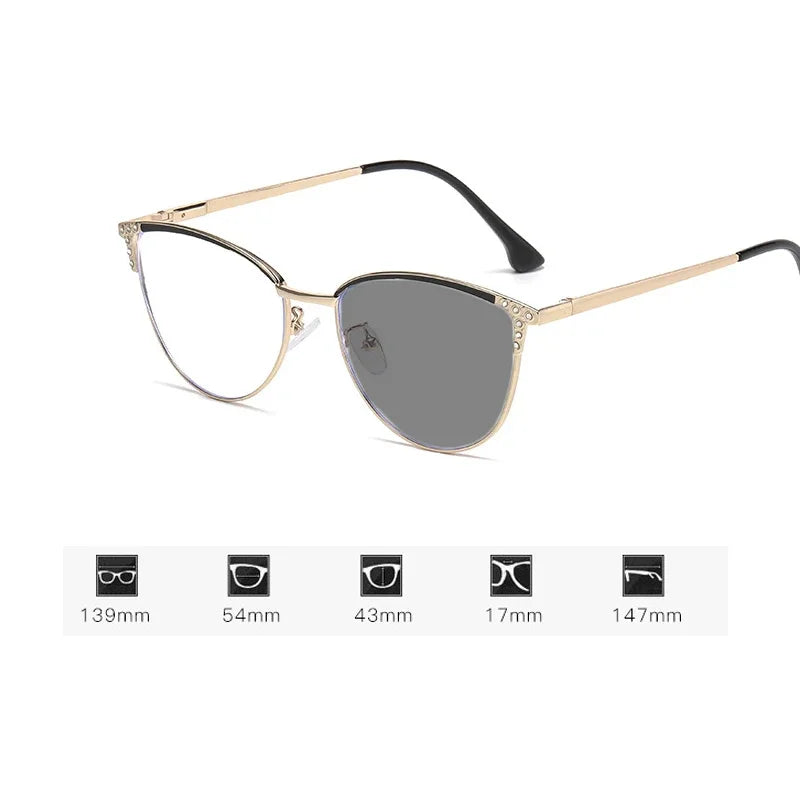 Retro Large Frame Photochromic Myopia Glasses Men's and Women's Anti-Blue Light Fashion Cat Eye Glasses Minus Diopter Eyeglasses