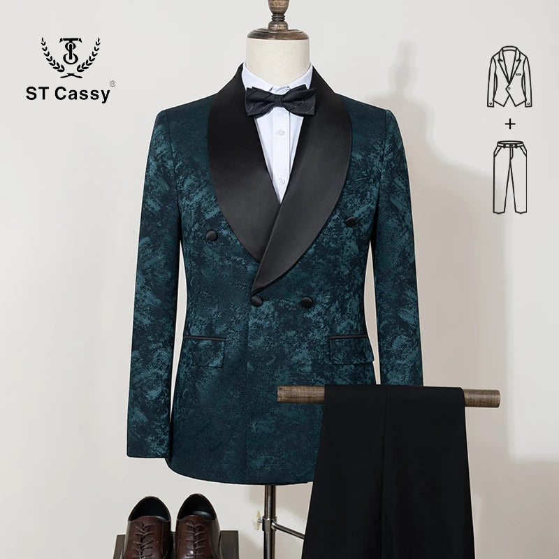 Luxus 2-teiliger Anzug Herren Party Outfit High-End Zweireiher Business Casual Anzug Bräutigam Hochzeitskleid Schalkragen