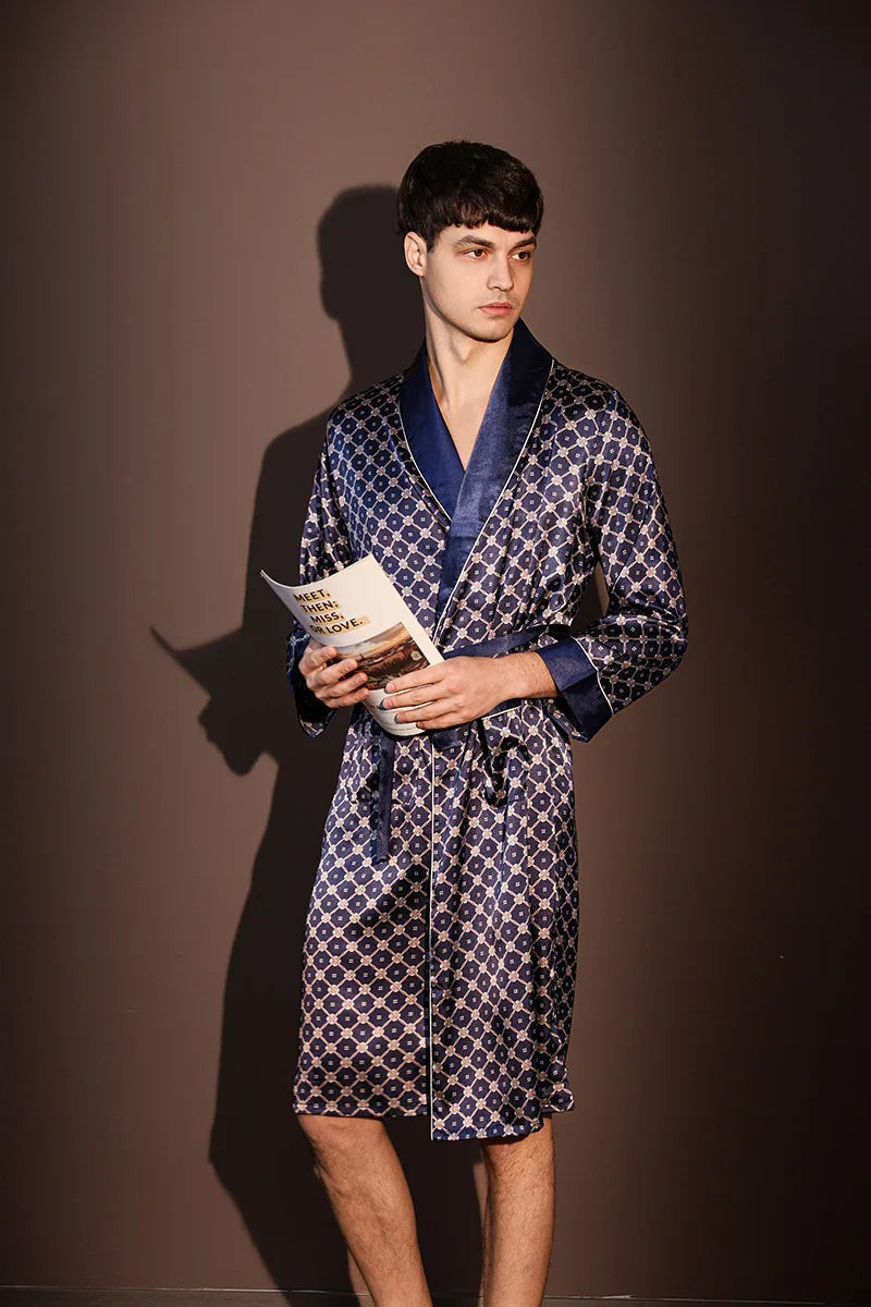 Peignoir d'été fin pour hommes, Robe de nuit de haute qualité, Peignoir une pièce, Vêtements d'intérieur masculins, Pyjama en soie glacée imprimé de grande taille pour homme, printemps
