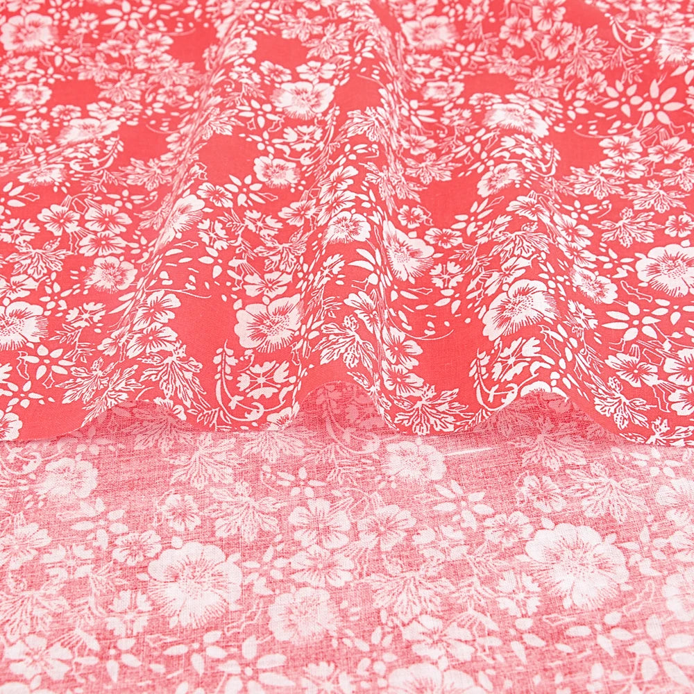 Schöner frischer rot bedruckter Stoff mit Blumenmustern, dünner Stoff aus 100 % Baumwolle, Patchwork für DIY-Bastelarbeiten, Heimtextilien, Meterware