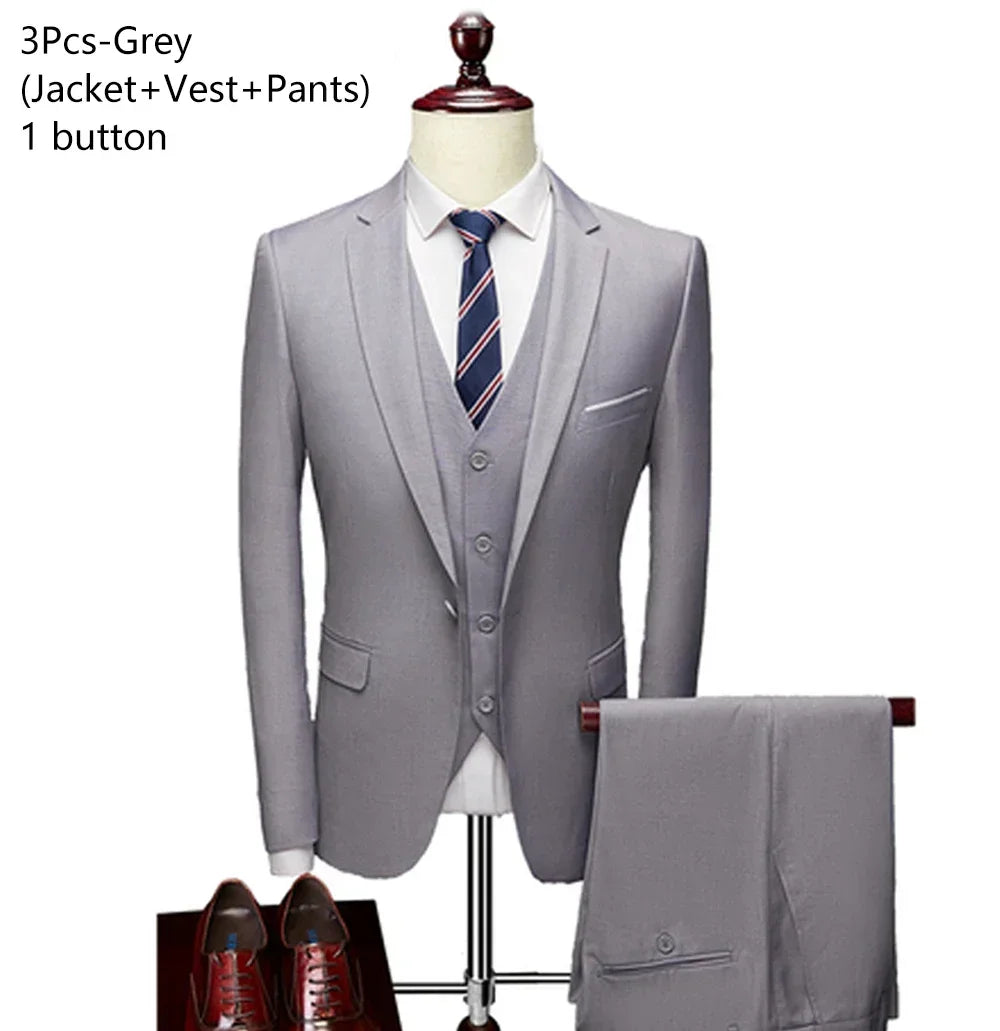 Suits For Men 3 Pieces Set Elegant Wedding  Fashion Classic Full Jackets Vest Pants Blazers Outfit 2025 Formal Costume