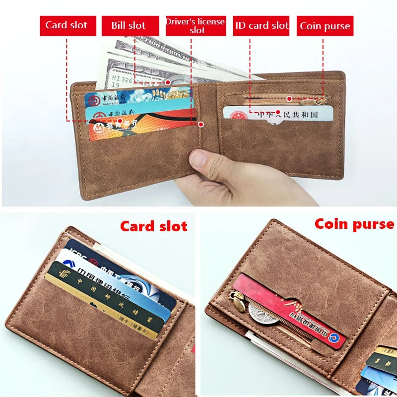 Nouveau Portefeuille Homme en Cuir PU Tendance 2022 avec Compartiment Monnaie Zippé Petit Porte-monnaie Slim Dollar Nouveau Design Portefeuille
