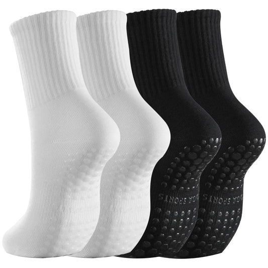 RMSWEETYIL 2 Pairs Pilates Yoga Socks with Grips for Women Non Slip Grip Dance Ballet Non Skid Exercise Sticky Socks  for Womens