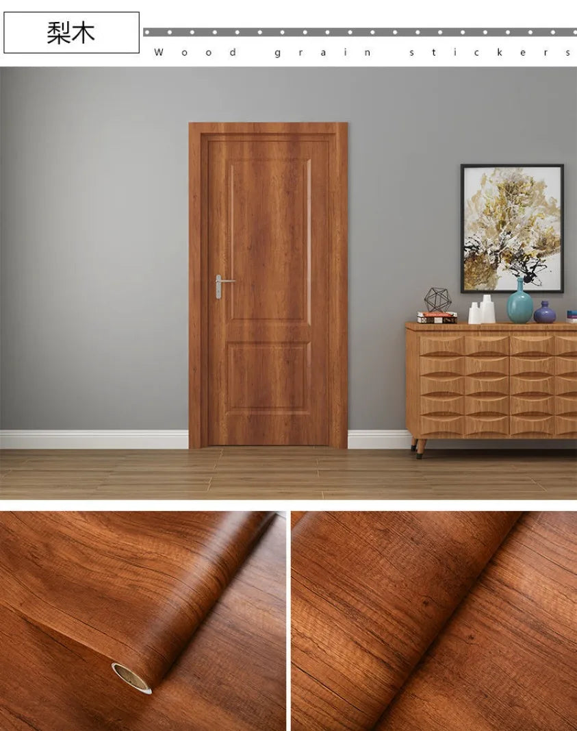 90CM Width Wood Grain PVC Wallpaper for Door Wardrobe Cupboard Table Furniture Waterproof Self Adhesive Stickers Home Decor Film