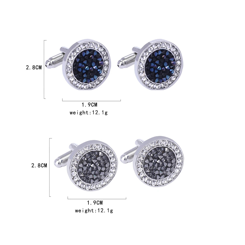 Modern Mens Cufflinks Pave Round Crystal Cuff Links Black Blue Rhinestone Color Dust Formal Button Ornaments