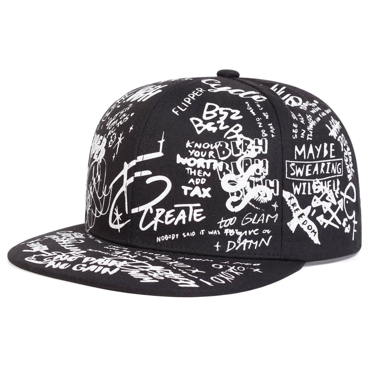 Unisex Schwarz-Weiß-Letter-Graffiti-Druck Hip-Hop-Mützen Frühling Herbst Outdoor Verstellbare Freizeit-Baseballkappen Sonnenhut