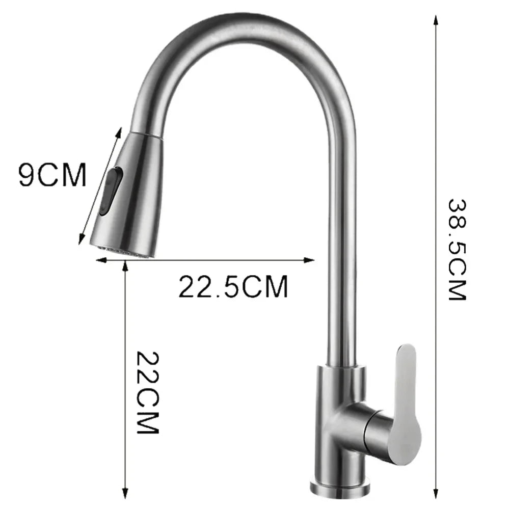 Küchenarmaturen Gebürstet Nickel Ausziehbare Küchenspüle Wasserhahn Deckmontierter Mischbatterie Strahlbrausekopf Heiß Kalt Armaturen Silber
