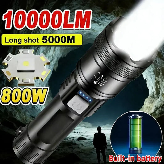 Powerful P70 Led Flashlights 5000LM Ultra Bright Tactical Light Emergency Spotlights Telescopic Zoom Light Built-in Battery