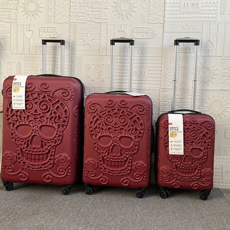 Personality pop elements travel luggage Punk Trend Skeleton suitcase 20" boarding box 24/28" customs lock carry on trolley bag