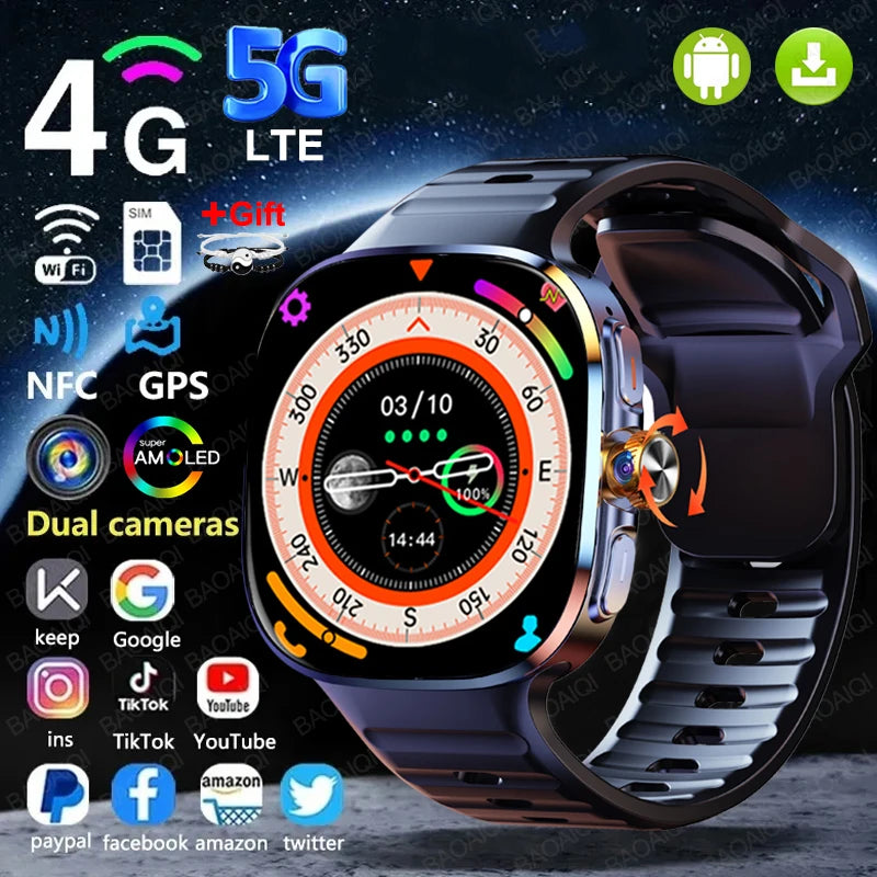 Montre intelligente 5G/4G réseau complet, écran HD 2,4 pouces, appel vidéo, 16 Go+256 Go de RAM, 2100 mAh, Google Play, WIFI, GPS, carte SIM