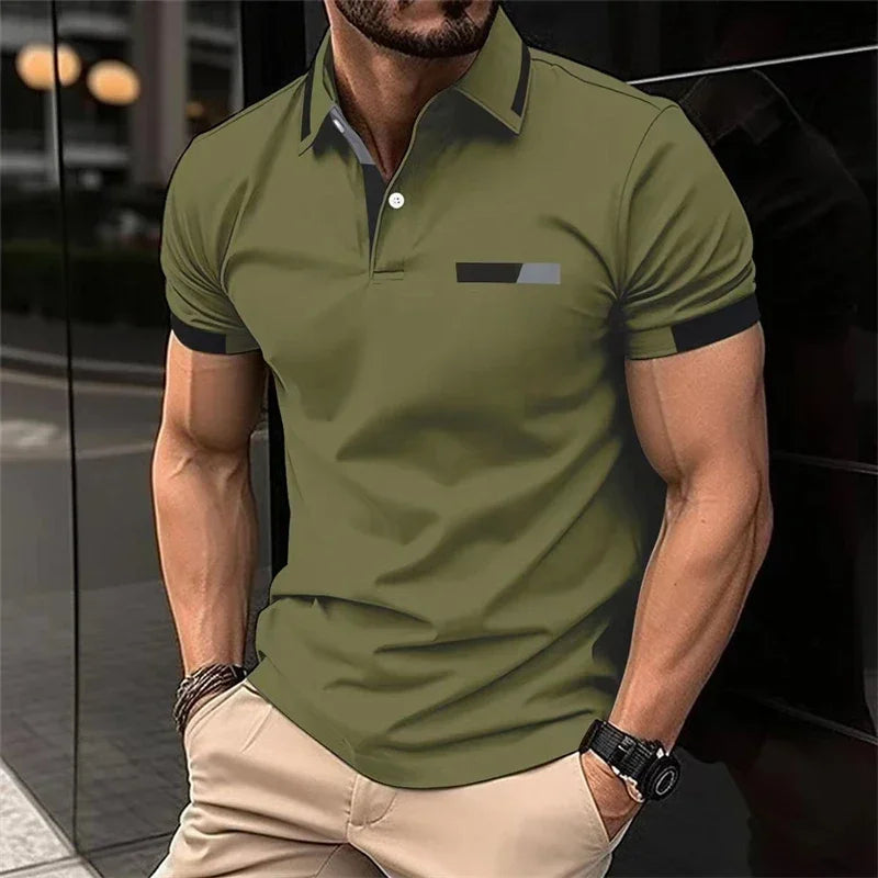 T-shirt Polo Homme de Sport Décontracté Fitness Gym Running Élastique Manches Courtes Col Revers Haut Homme Coupe Slim