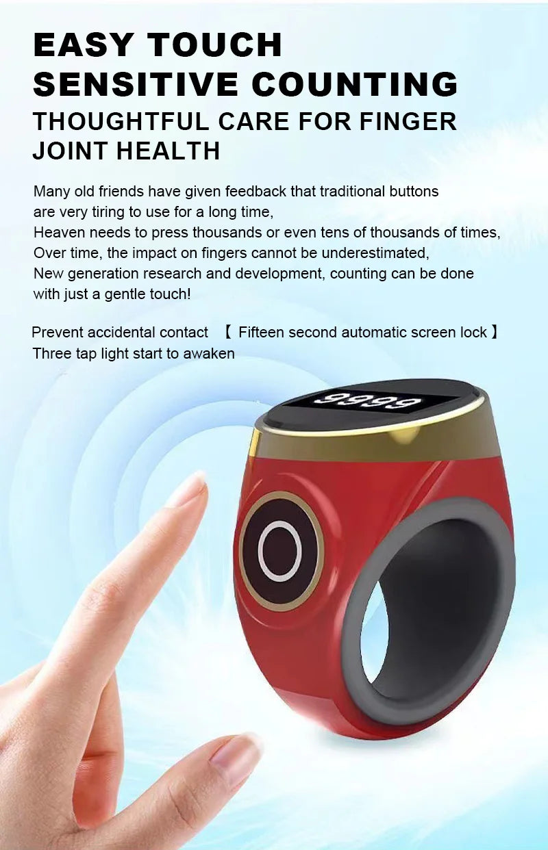 Smart Tasbih Tally Digital Counter for Muslims Tasbeeh Zikr Ring 5 Prayer Time Vibration Reminder Waterproof
