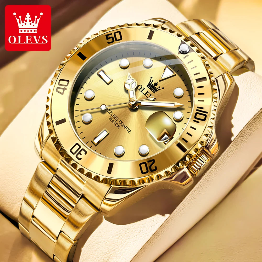 OLEVS 5885 Montre homme Marque originale Étanche Montre à quartz Bracelet en acier inoxydable Date automatique Montres cadeaux pour homme