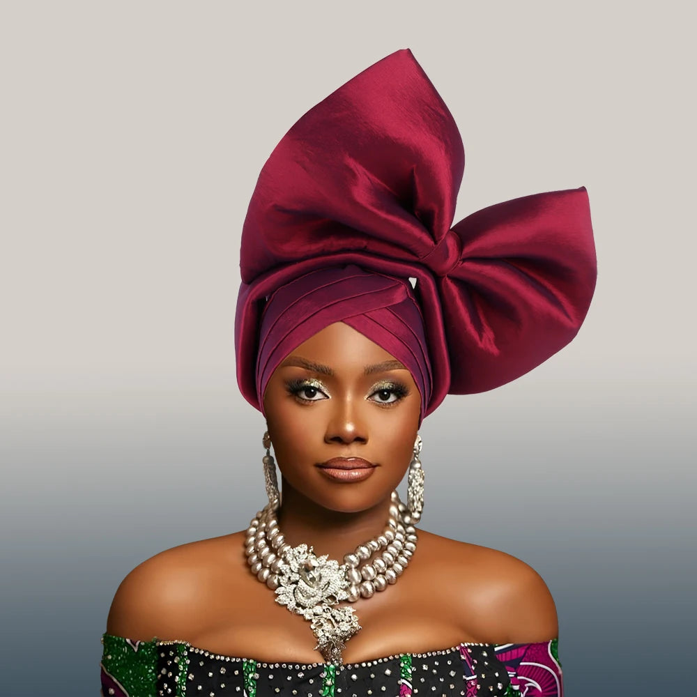 Casquette Turban Grand Nœud Exagéré Turban Femme Africaine Attache-Tête Auto Gele Nigeria Geles Femme Foulards Coiffe