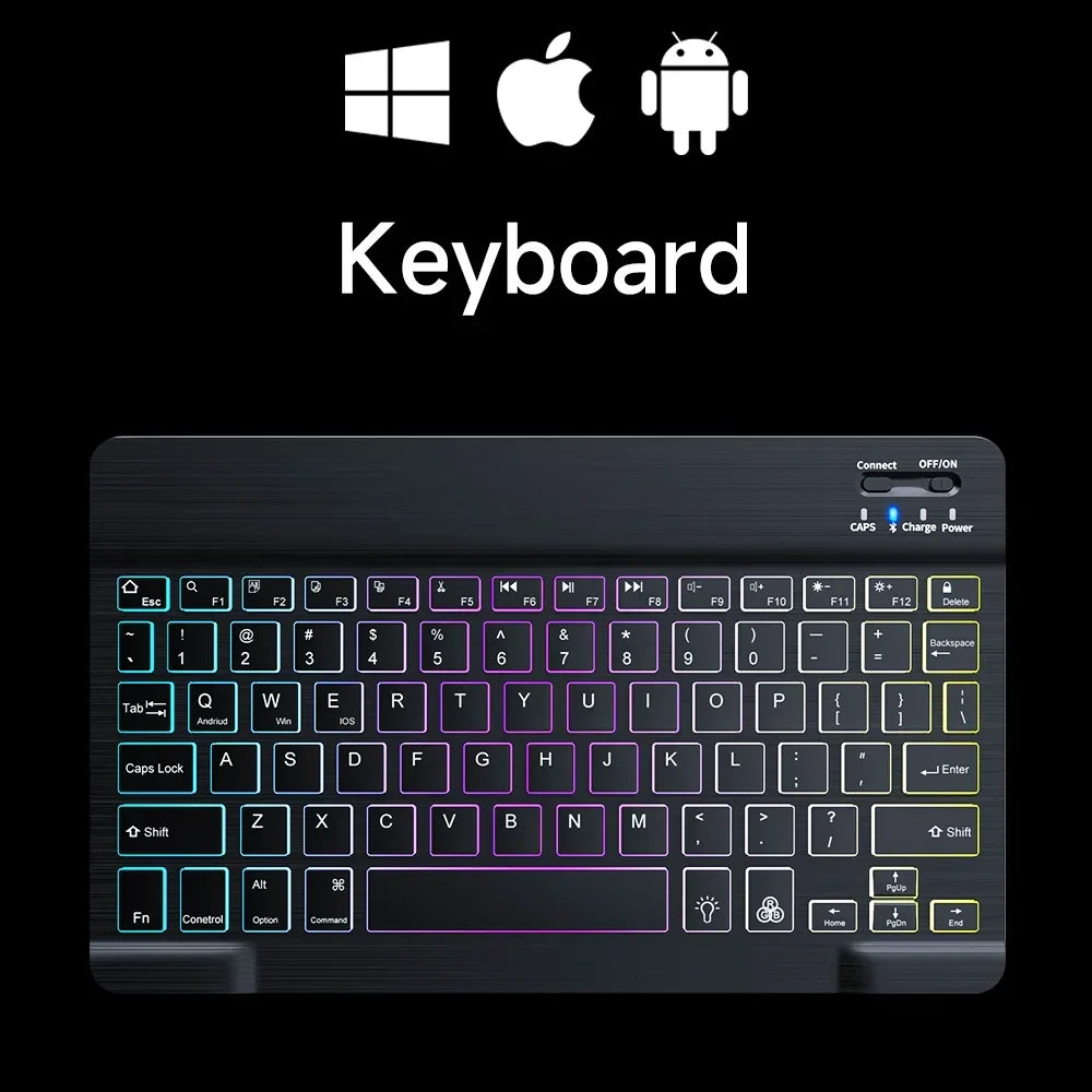 Mini RGB-Hintergrundbeleuchtungs-Tastatur 10 Zoll Bluetooth Kabellose Maus Wiederaufladbar für Spanisch Russisch Hebräisch Koreanisch Französisch Arabisch Portugiesisch