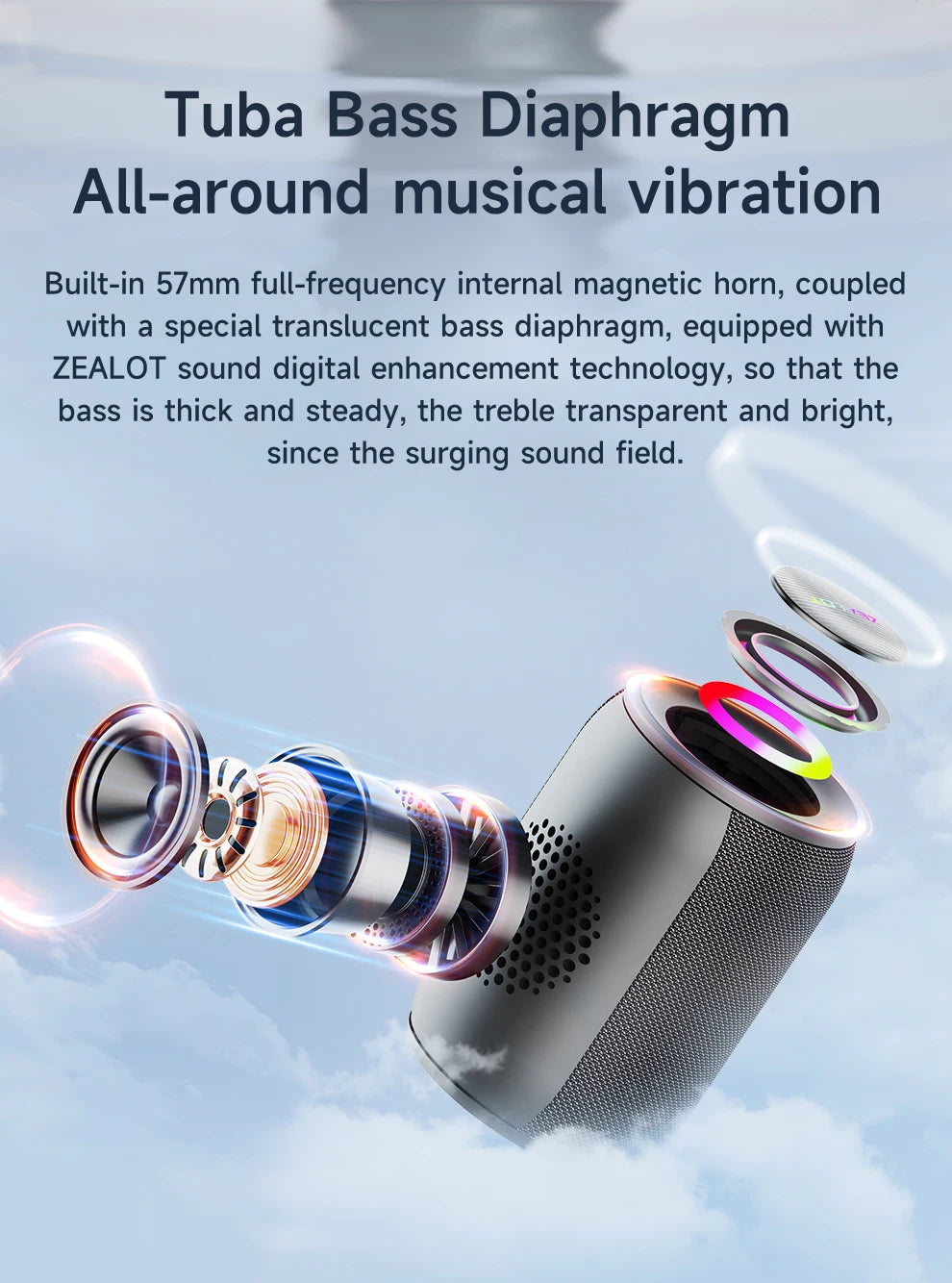 ZEALOT-S32PRO Leistungsstarker Bluetooth-Lautsprecher, kabelloser Bass, LED-Licht, Outdoor-Lautsprecher, Subwoofer, wasserdichte Soundbox-Unterstützung