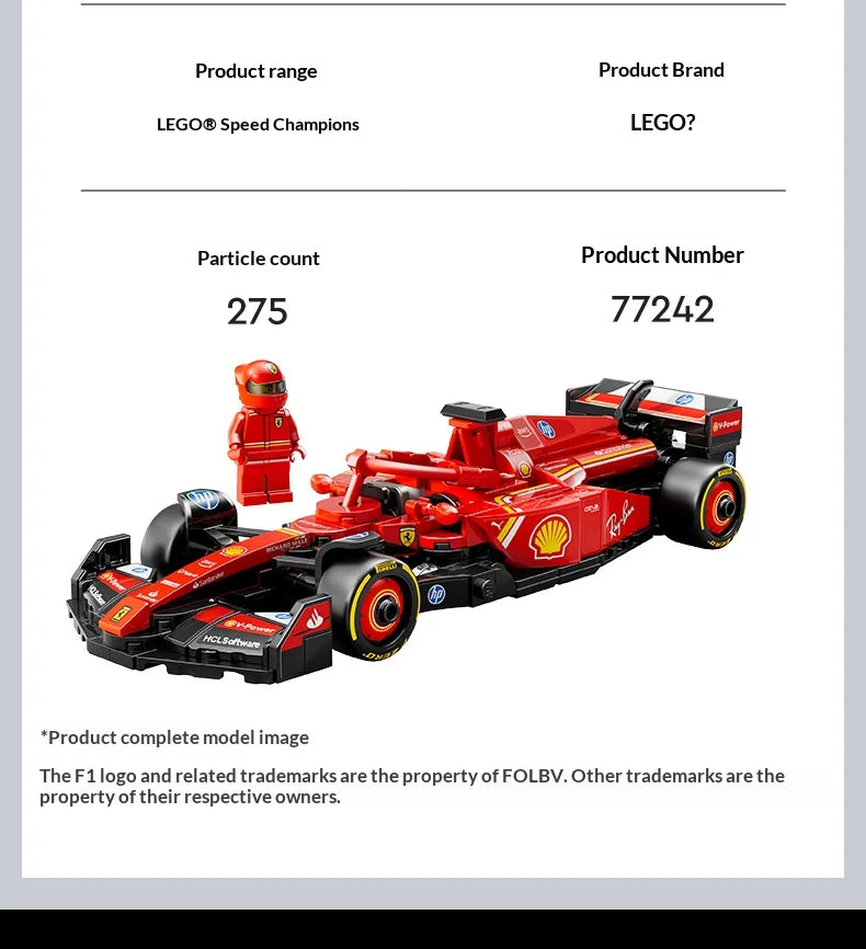 Célébration de Noël Lego 77242 Voiture de Course F1 Ferrari SF-24 Jouets pour Enfants Cadeau de Noël