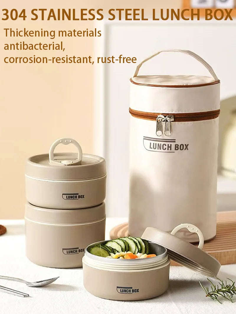 Thermische isolierte Bento-Brotdose und Tasche Thermos-Brotdose für warme Speisen Behälter Edelstahl Essenszubereitung luftdichter Behälter