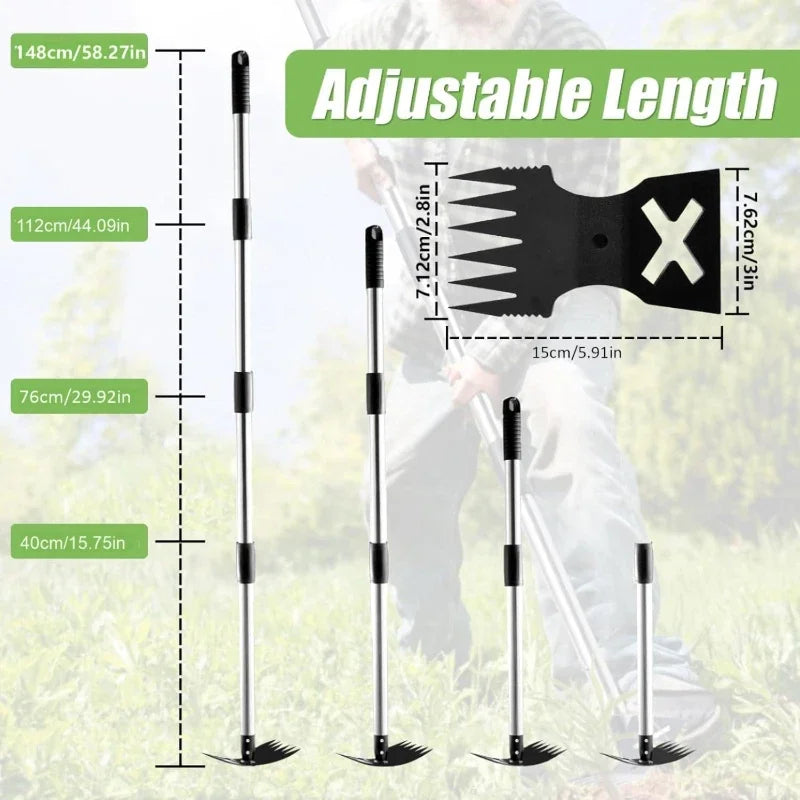 Bêche double usage tout acier avec manche réglable, râteau de jardin portatif domestique, pelle de désherbage, petite houe multifonctionnelle