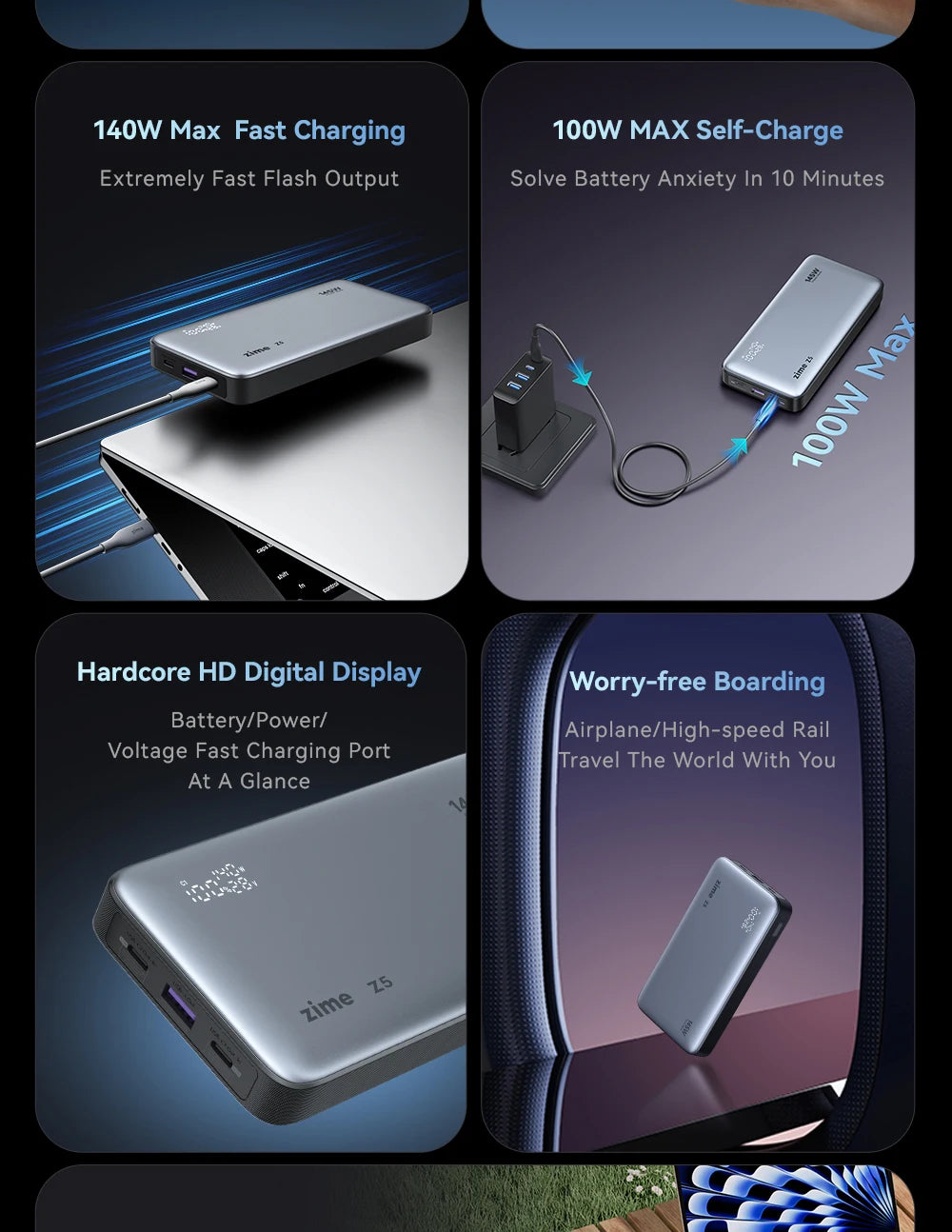 zime Z5 145W PowerBank 25000mAh PD Fast Charging High-wattage Portable Charger For Laptops And Phones With External Battery