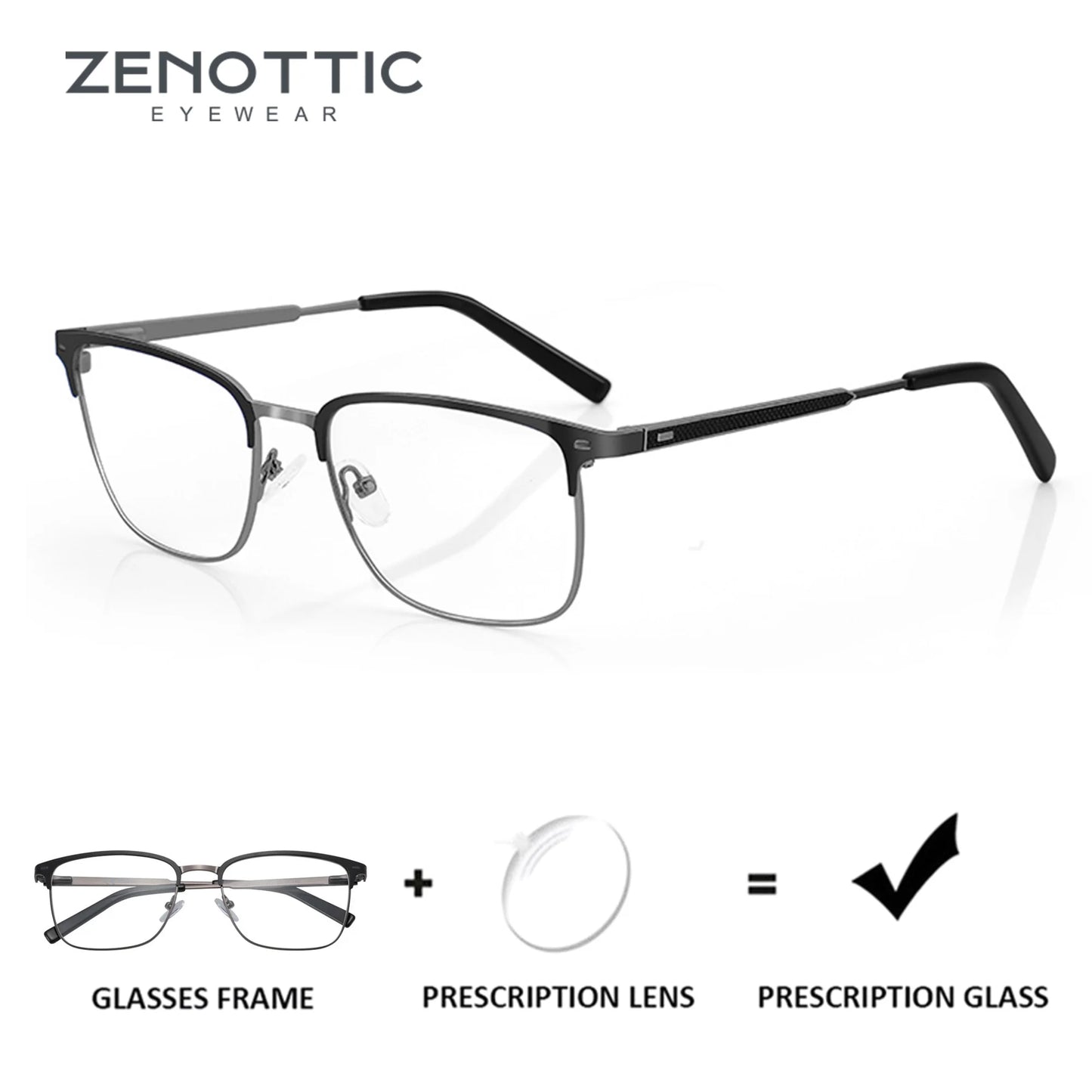 ZENOTTIC Lunettes de vue carrées pour hommes Tendance Myopie Lunettes de vue progressives pour femmes Anti-lumière bleue/Lunettes optiques photochromiques