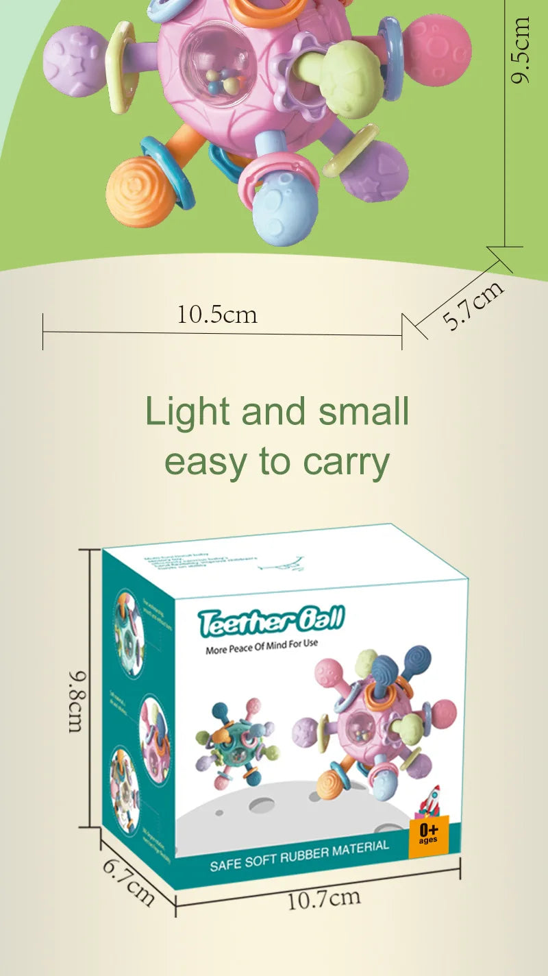 Jouets Bébé 0-12 Mois Hochet Balle Rotative Jouet d'Activité à Saisir Jouet de Développement Bébé Anneau de Dentition en Silicone Jouets Sensoriels Bébé pour Bébés