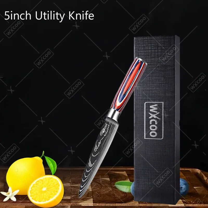 Professional Kitchen Chef's Knife Damascus Japanese Santoku Slicing Knife Meat Cleaver Stainless Steel Butcher Knife with Box