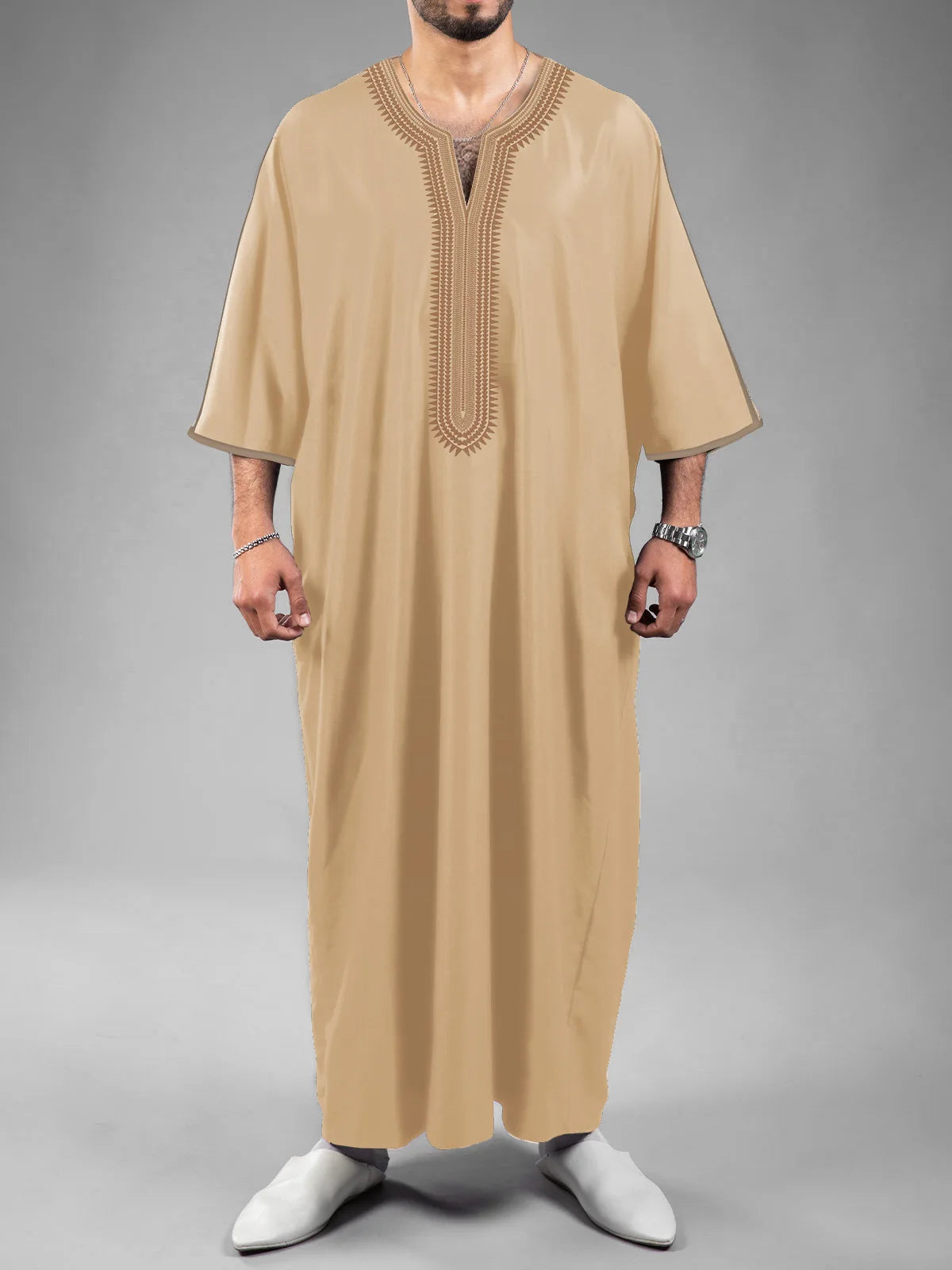 Nouvelle Abaya Musulmane Homme 2026 Robe Islamique Saoudienne Caftan Longue Robe Homme Marocain Thobe Jubba Uni Décontracté Brodé Caftan