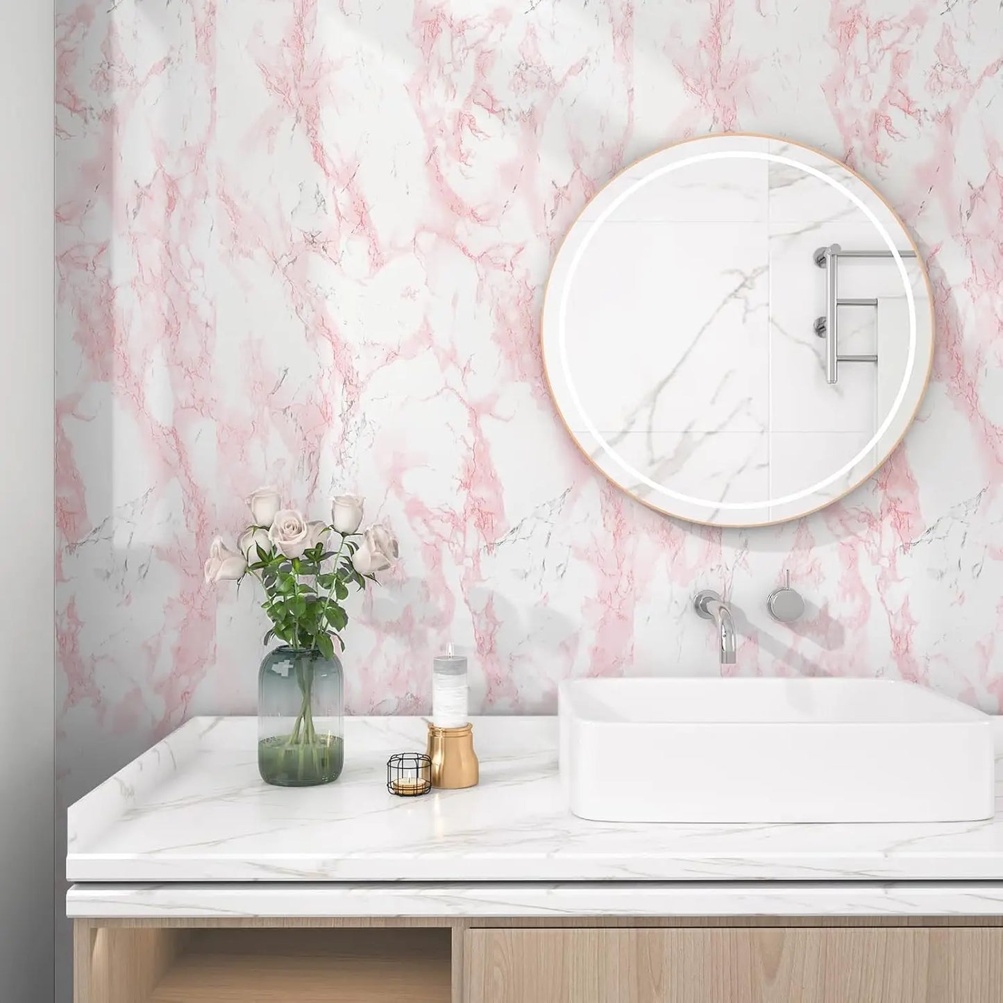 1 Roll Pearlescent Pink Marble Wallpaper Waterproof Contact Paper Vinyl Self Adhesive Peel and Stick  Removable Decor Sticker