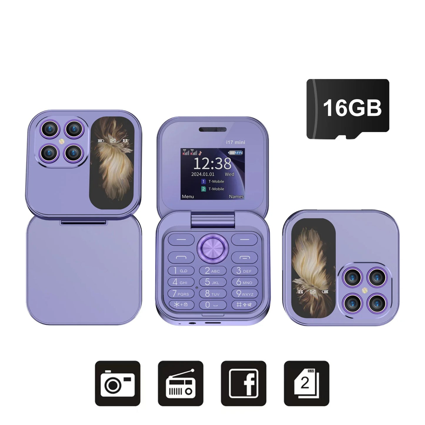 SERVO i17 Mini Flip Mobile Phone 2G Network 1.77inch Screen Dual SIM Flashlight Speed Dial FM Radio Small Fashion Foldable Phone