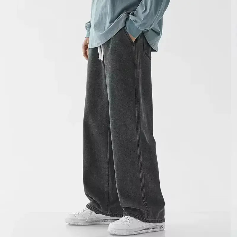 Jeans Homme Marque 2025 Version Coréenne Pantalon Décontracté Étudiant Streetwear Droit Ample Large Jean Baggy Noir Gris Bleu
