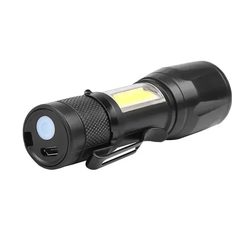 Lampe de poche portable super lumineuse 3 LED SST20 - Torche USB rechargeable de haute qualité, étanche avec CLIP DE CASQUETTE pour la randonnée et le camping