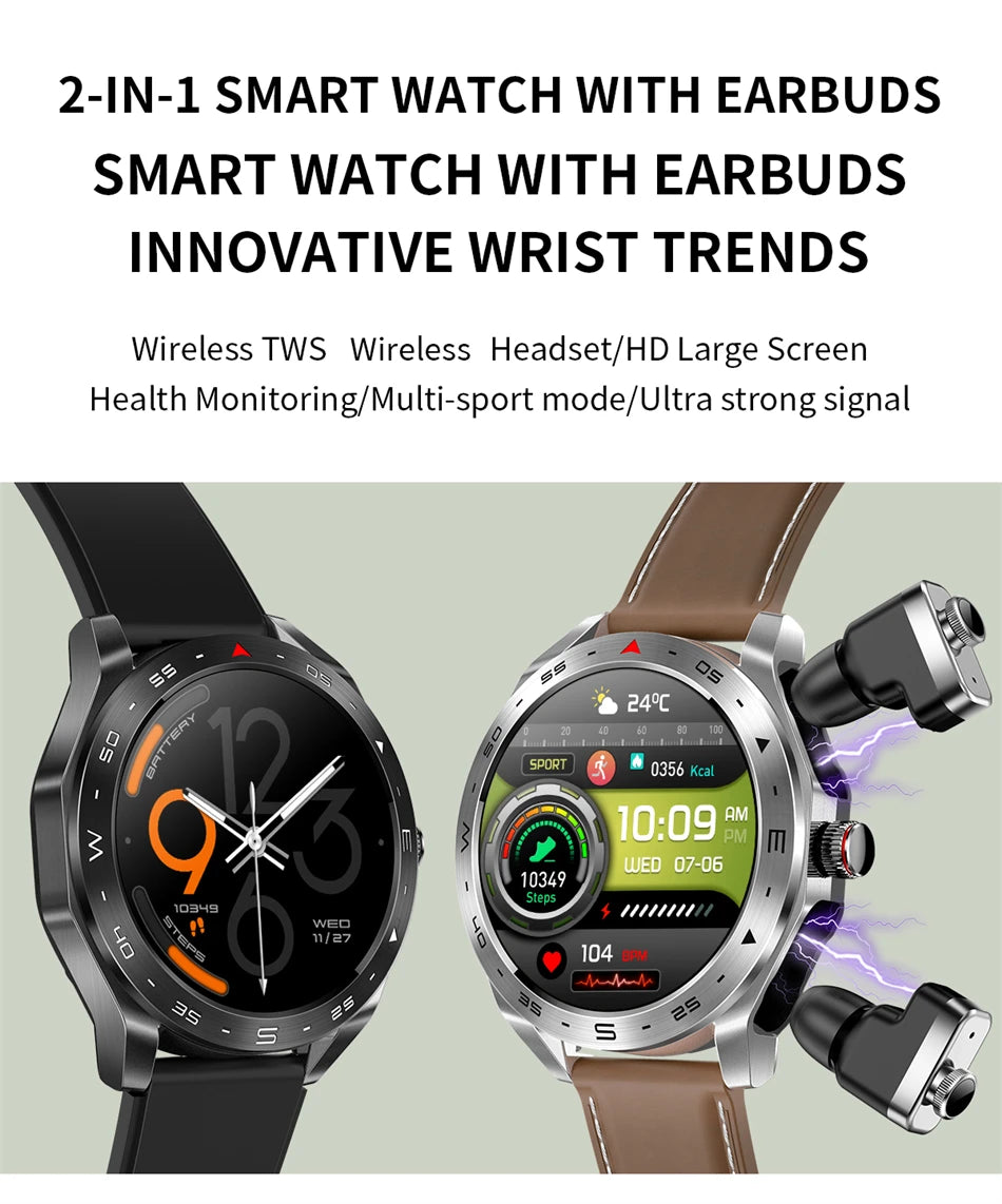 LIGE Avec écouteurs Bluetooth Casque Smartwatch Femme Moniteur d'activité Montre de sport Homme Étanche Montre intelligente Écran AMOLED