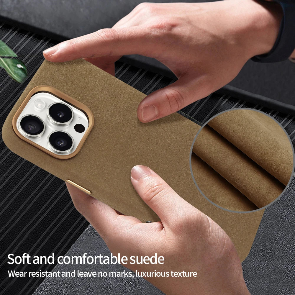Suede Phone Case for iPhone 17 pro with Magnetic Wireless Charging Anti-Drop Cover Compatible with iPhone 17 16 15 pro Max
