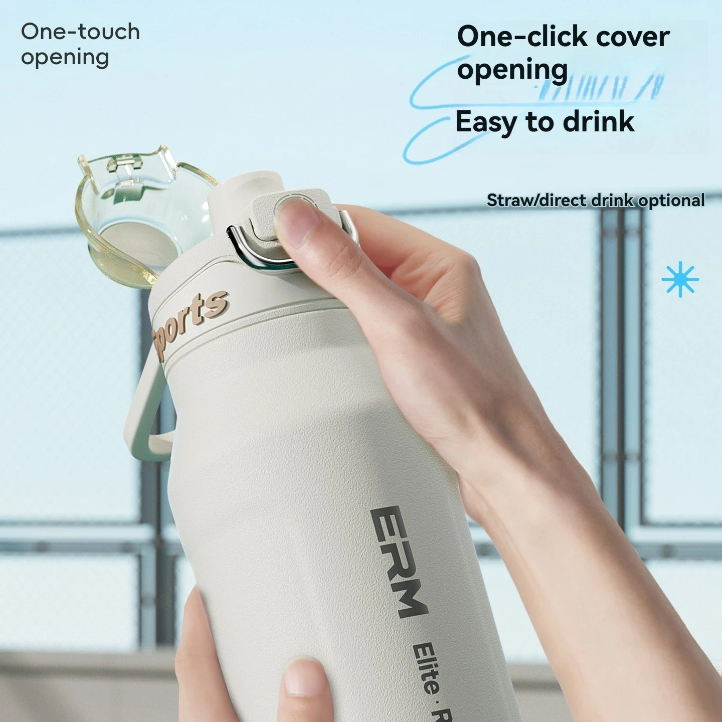 Bouteille d'eau isotherme chaude et froide en acier inoxydable, double paroi portable avec poignée, tasse de sport d'extérieur