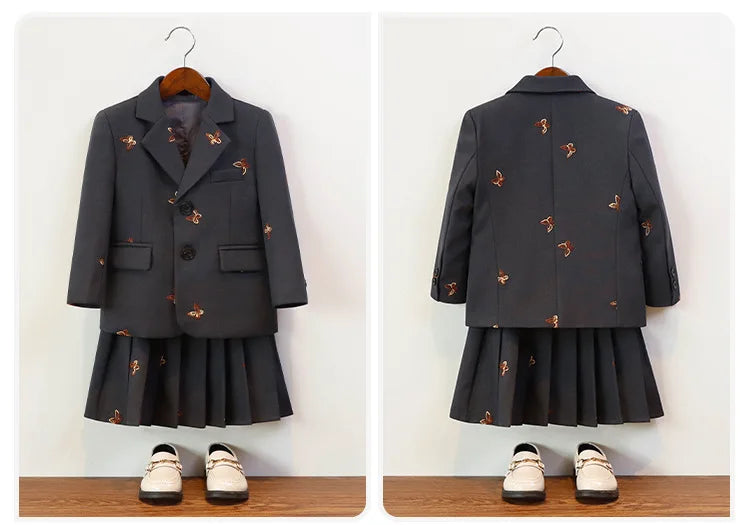 Herbst Winter Kinder Festanzug Für Jungen Schmetterling Stickerei College Jungen Anzug Kinder Mädchen Moderationsauftritt Kleider