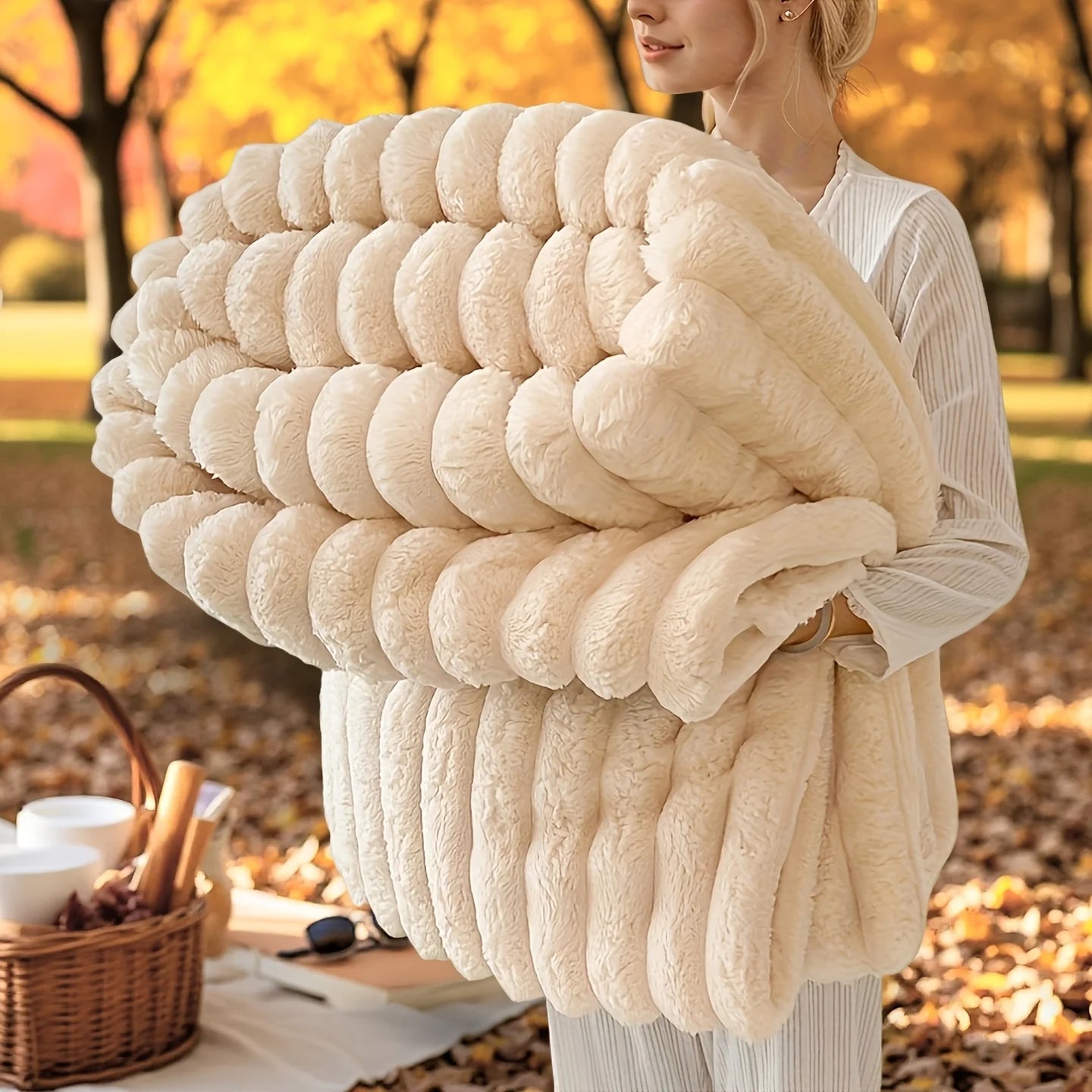 Couverture Polaire Épaisse à Larges Rayures Multifonctionnelle Douce Agréable à la Peau Imperméable Couvre-lit Canapé Jeté de Canapé pour