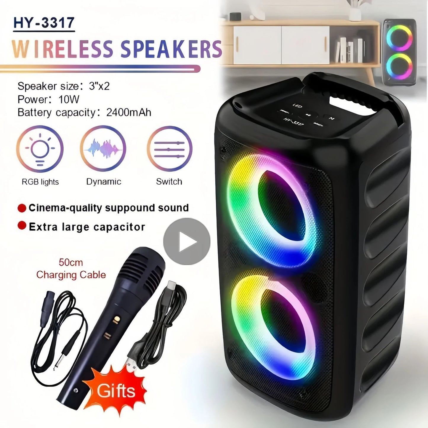 Karaoké Radio FM Enceinte Bluetooth Portable Sans Fil Avec Microphone Lumière Machine Caixa De Som Boîte de Son Musique Subwoofer LED TWS